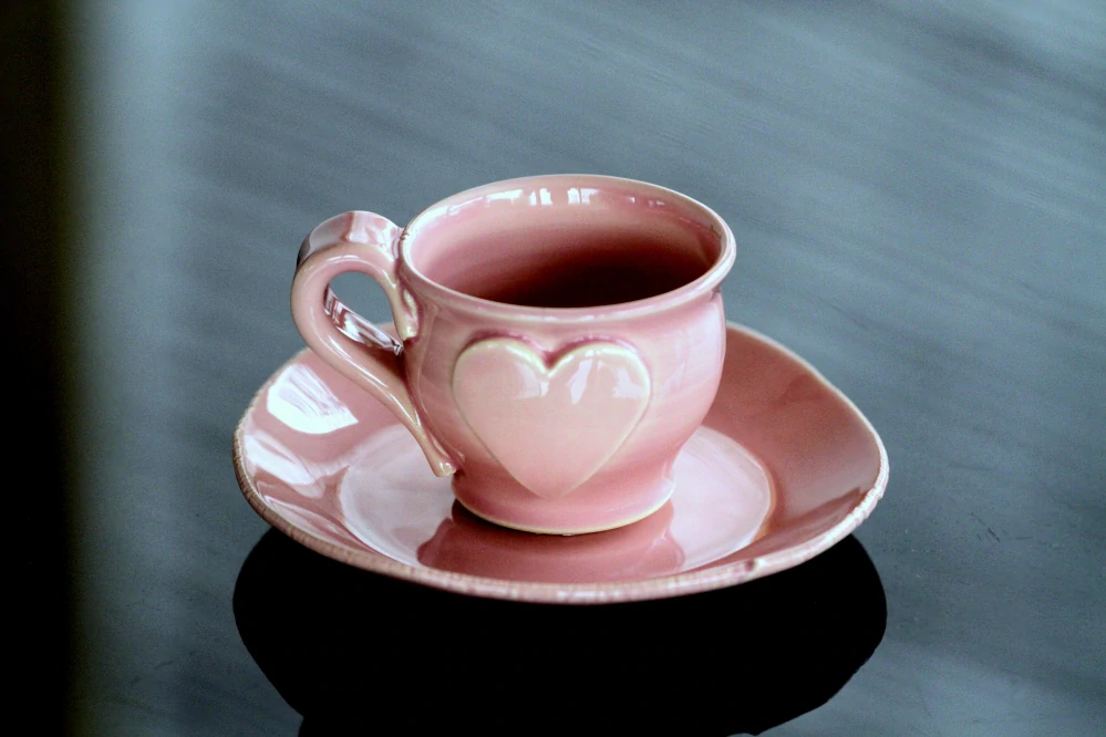 Keramická šálka na kávu espresso - lungo - ristretto so srdiečkom - 50 ml - ružová - ručná výroba